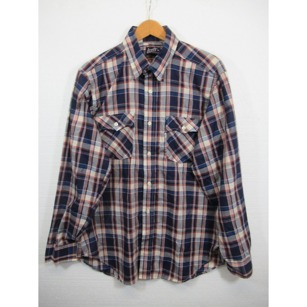 Vintage 70s Levi's Plaid Western Button Up Shirt Men XL Long Sleeve